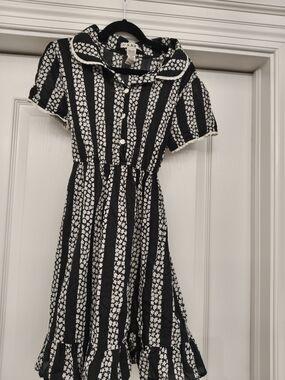 Y2K Black and White Striped Floral Button-Front Dress